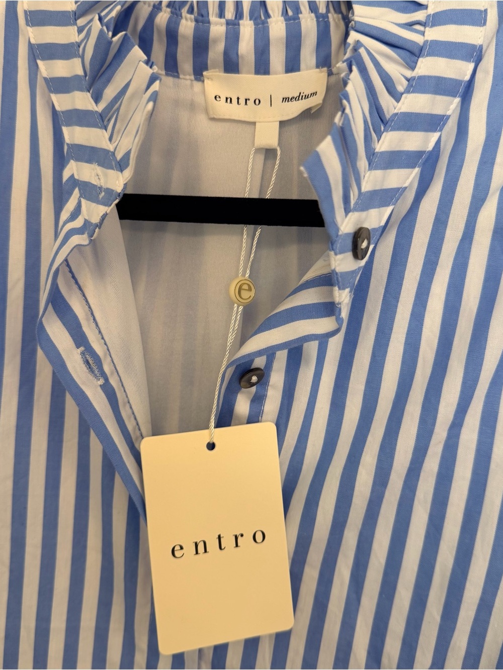 entro Blue Striped Button Front Ruffle Collar Shirt Dress - Picture 5 of 6